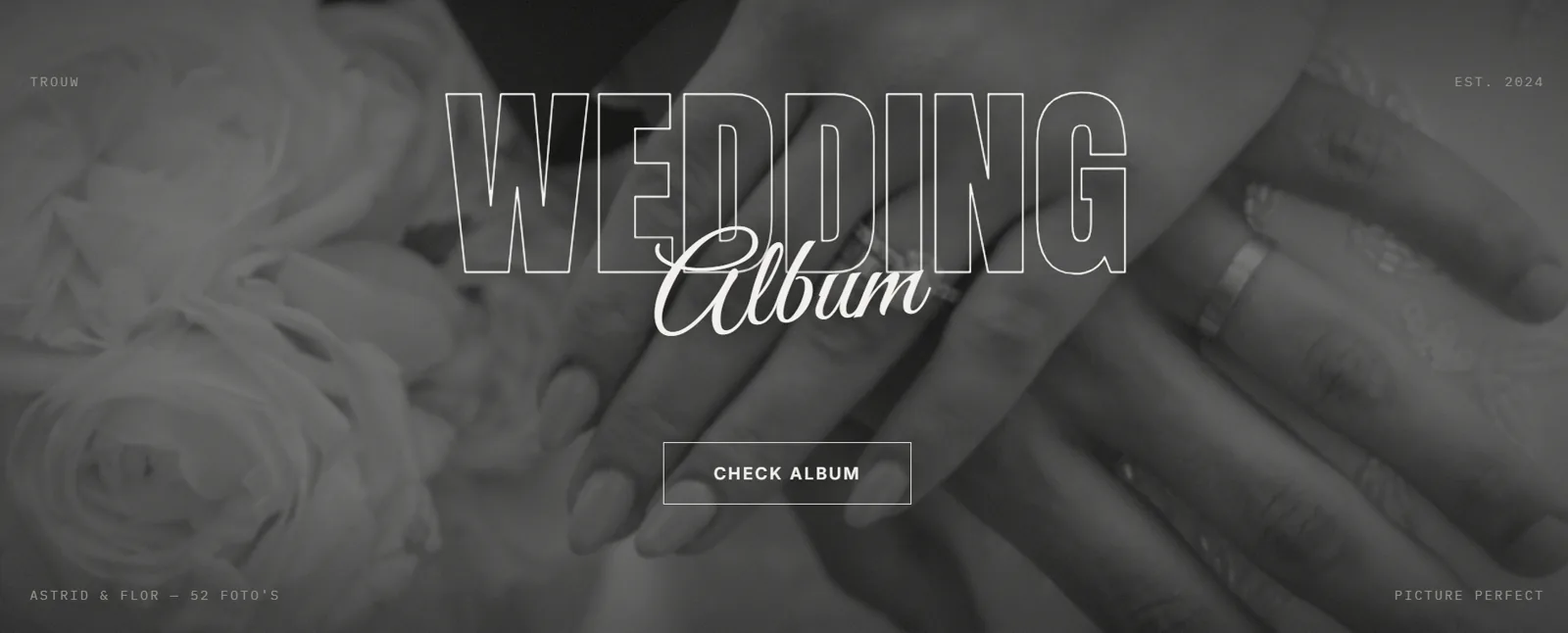 Website Picture Perfect — uitgelicht huwelijksalbum met call to action